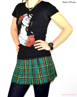 Punk sukně lehce skládaná - zelené káro SKLADEM vel.S