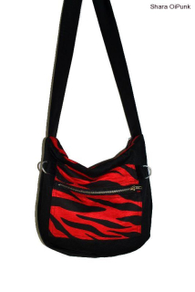 Punk taška černá/ červená zebra s kovovými očky